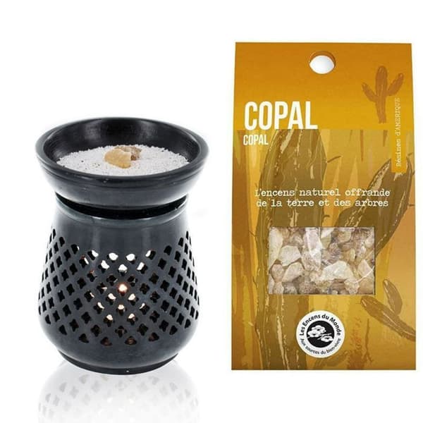 Rökelsehållare i svart sten + Copal resin