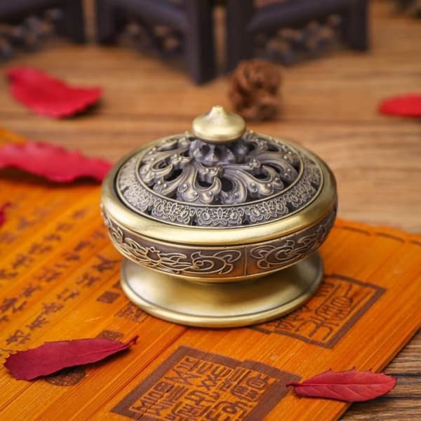 Liten Rökelsebrännare Lotus Buddha Rökelsehållare Vintage Brons Rökelsebrännare Kolspis Lyx Metall Rökelsehållare Dekor