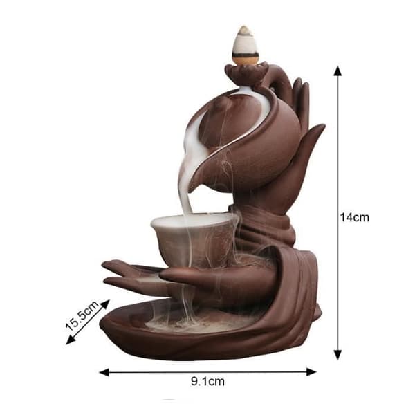 Keramisk backflow rökelsehållare - Buddha handformad rökelsebrännare hängande kruka - för kontor, yogarum och hem D