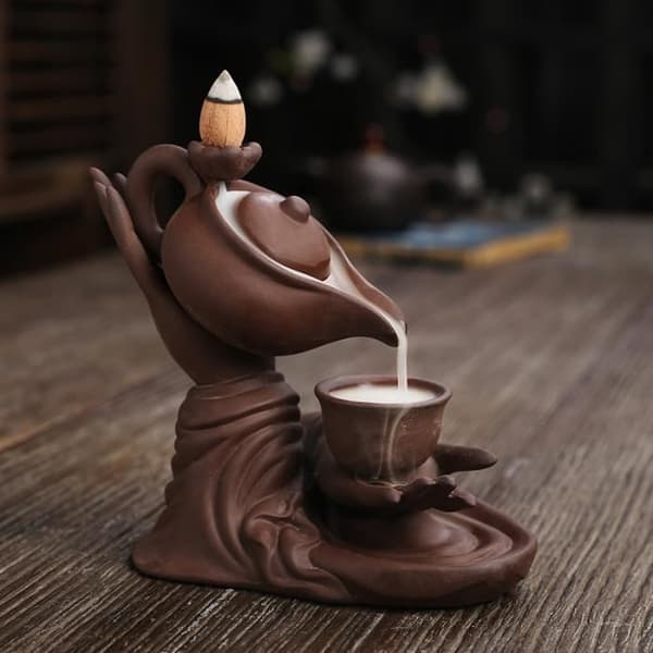 Keramisk backflow rökelsehållare - Buddha handformad rökelsebrännare hängande kruka - för kontor, yogarum och hem D