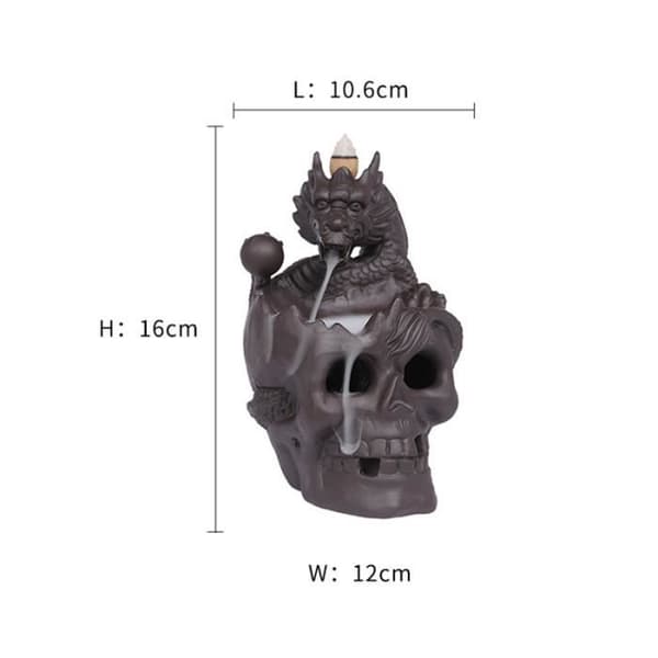 Keramisk backflow rökelsehållare - Skalleformad rökelsebrännare med ljus - för kontor, heminredning och halloweenpresent