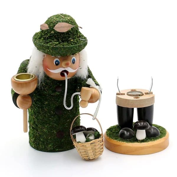 Porte-encens Dekohelden24 - 521228 - Figur i Form av en Mossa-gubbe med Svampkorg och ljusstake ca 18 cm
