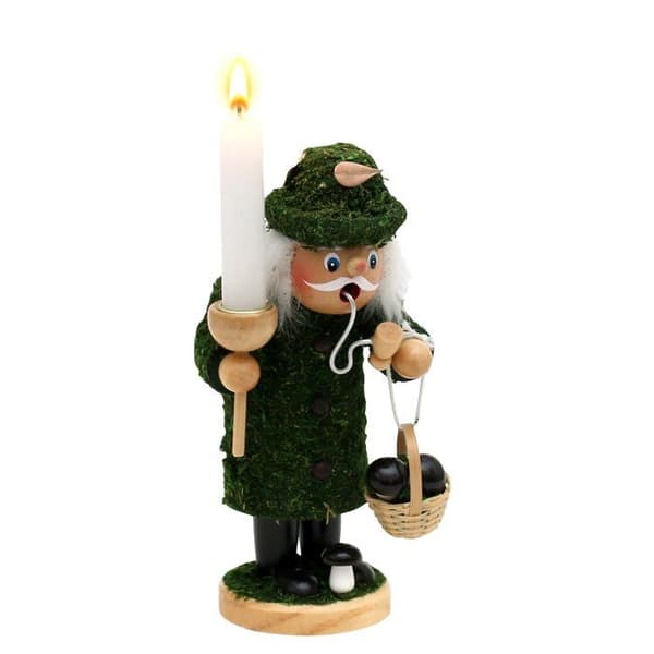 Porte-encens Dekohelden24 - 521228 - Figur i Form av en Mossa-gubbe med Svampkorg och ljusstake ca 18 cm