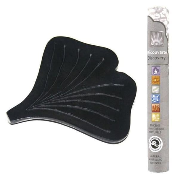 Ginko Black Stone rökelsehållare + 14 ayurvediska rökelser