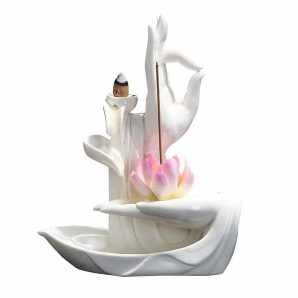 Verus - GBBSXBS673235 - Keramisk backflow rökelsebrännare med 10 rökelsestrutar, lotusbladsform (lotus 6)