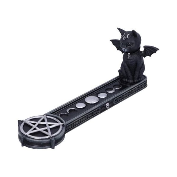 Porte-encens Malpuss "Cult Cutie" 24cm - Nemesis Now - Vampyrkatt med fladdermusvingar och pentagram