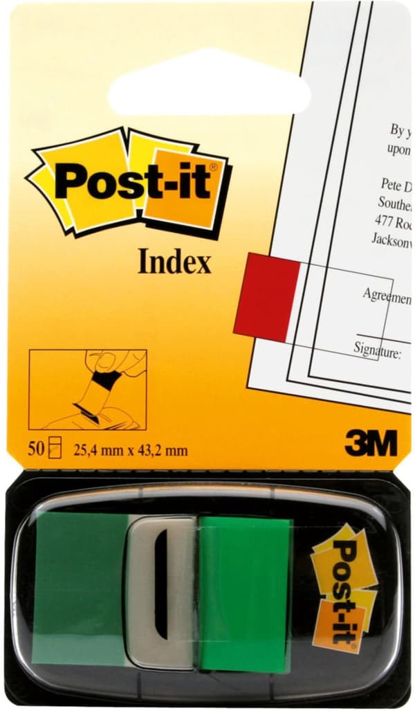 Index POST-IT 25,4x43,2mm grön 50/fp 12st
