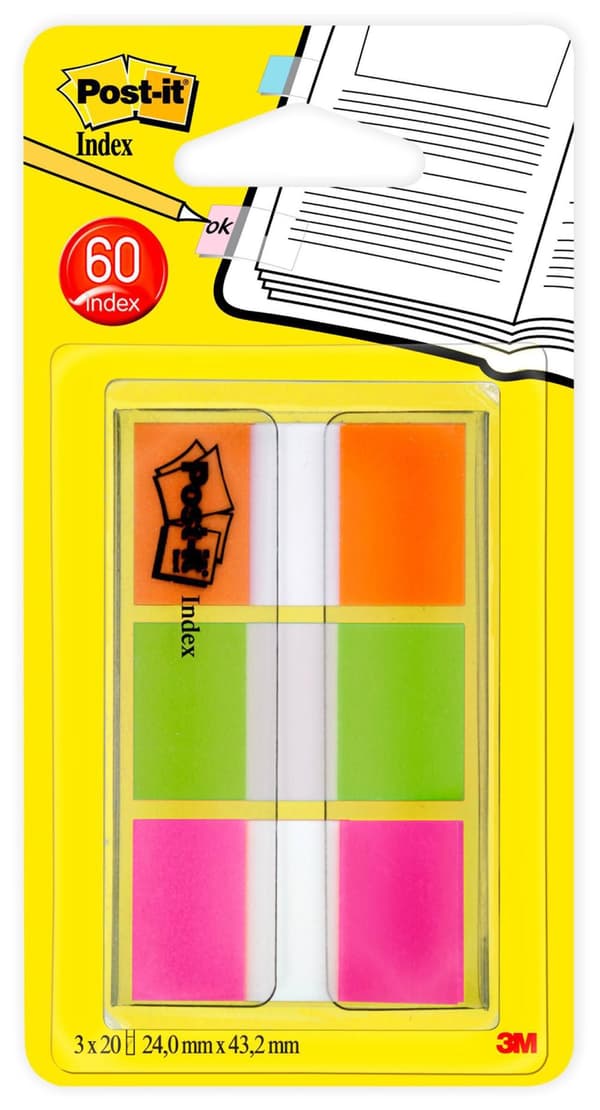 Index POST-IT 24x43,2mm neon 60/fp