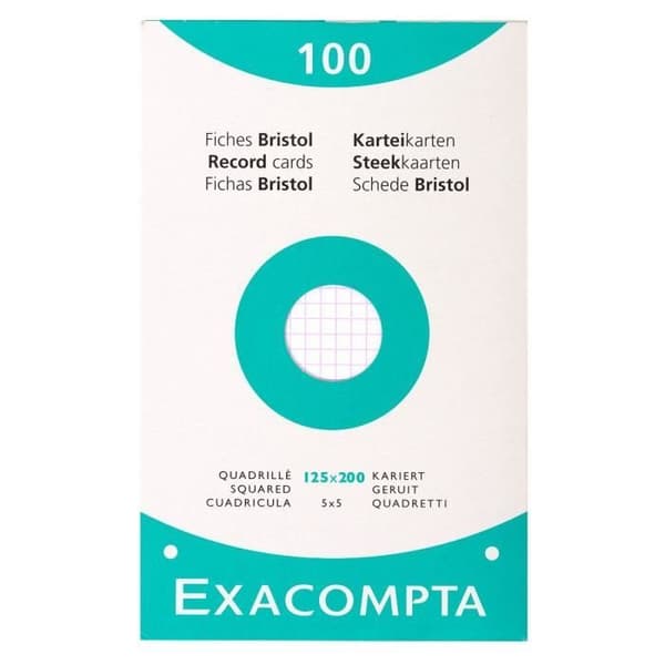 EXACOMPTA 100 Bristol-kort 125x200 mm kvadratiska 5x5 mm och perforerade Vita