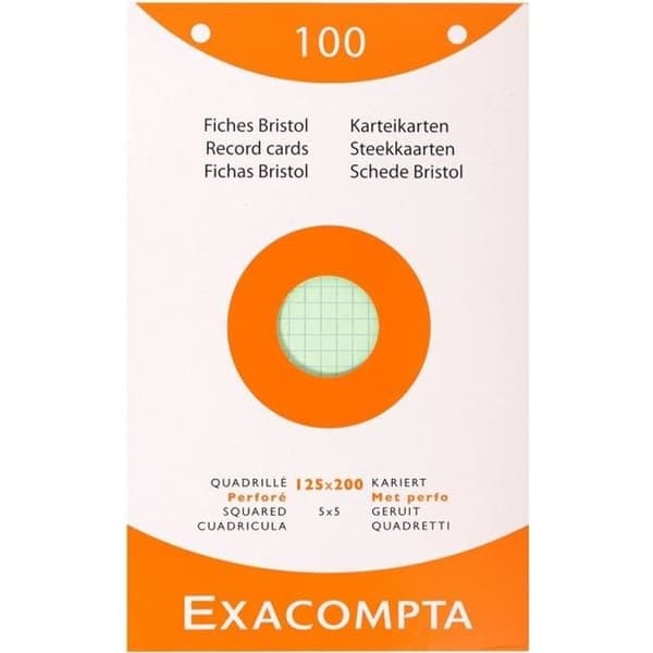 EXACOMPTA 100 indexkort 125x200 mm i kvadrat 5x5 mm och perforerade blandade färger
