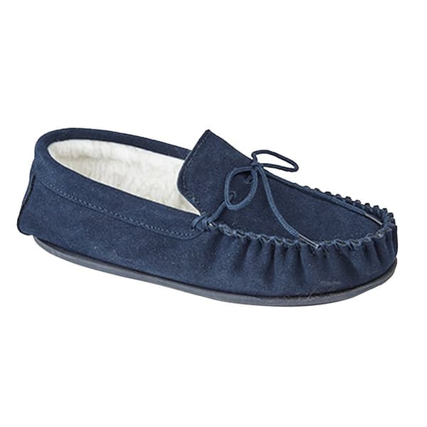 Mokkers Mens Oliver Moccasin Wool Lined Slippers Navy 7 UK