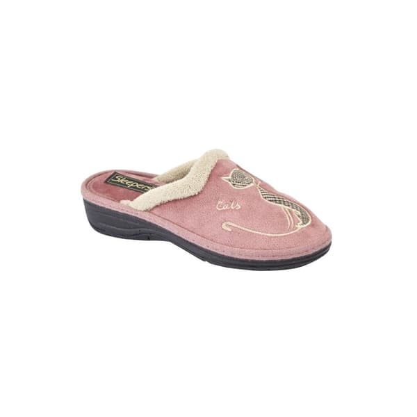 Boulevard Womens/Ladies Cat Motif Cuff Mule Slippers Heather 4 UK