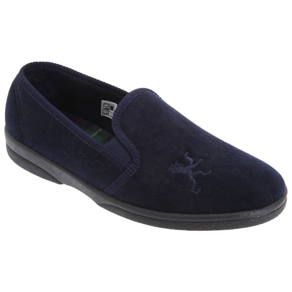 Sleepers Mens Frazer Lion Motif Twin Gusset Slippers Navy Blue 7 UK