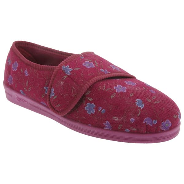 Comfylux Womens/Ladies Sally Floral Side Seam Superwide Slippers Wine 6 UK