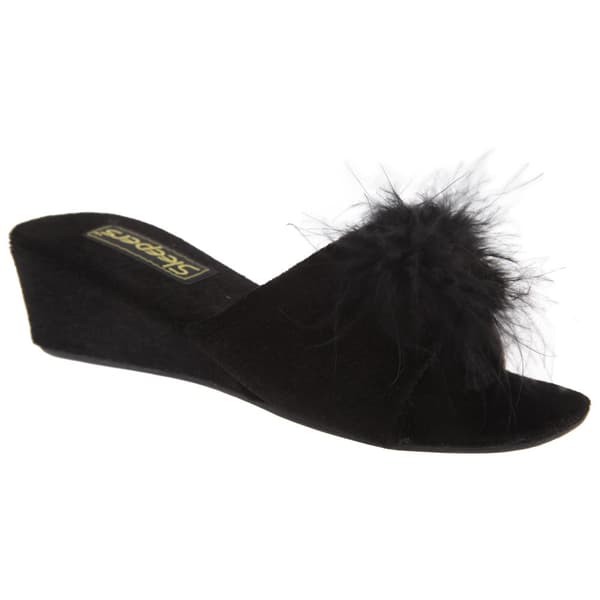 Sleepers Kvinnor/Damer Anne Jewelled Rosette Boa Mule tofflor Black 6 UK