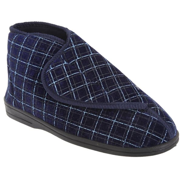 Zedzzz Herre Bertie Check Velour Velour Touch Fastening Bootee Tøfler Navy Blue 6 UK