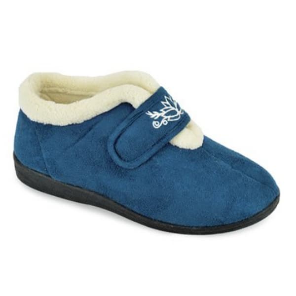 Womens/Ladies Embroidered Slippers Denim Blue UK 4