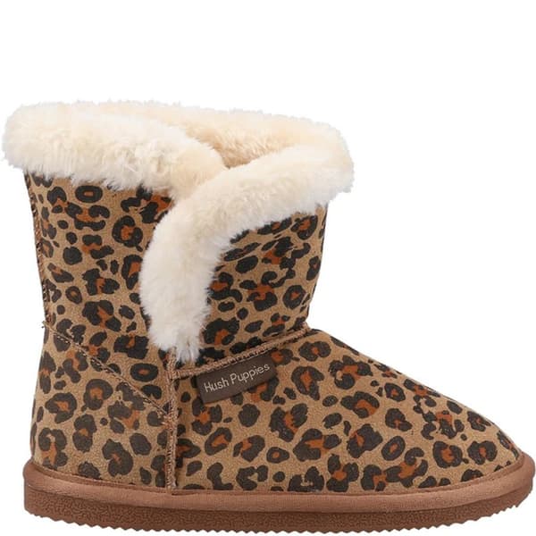 Hush Puppies Girls Ashlynn Leopard Print Suede Slippers