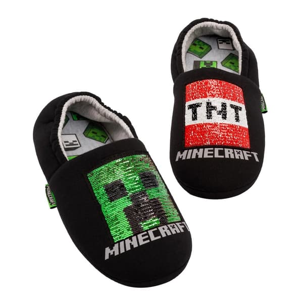 Minecraft Boys Sequin Slippers Black/Red/Green 2 UK