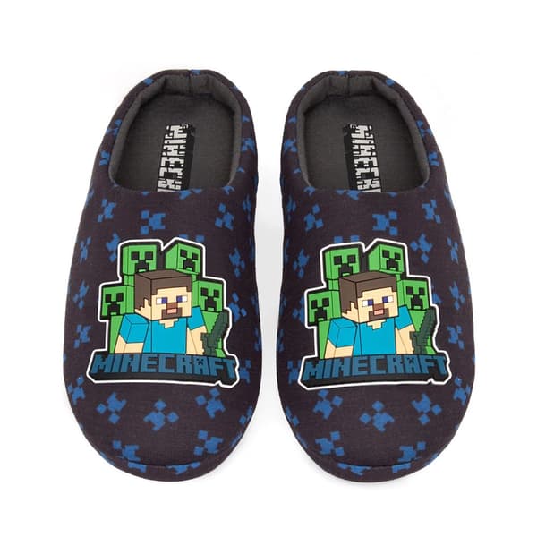 Minecraft Boys Creeper Slippers Navy Blue 3 UK