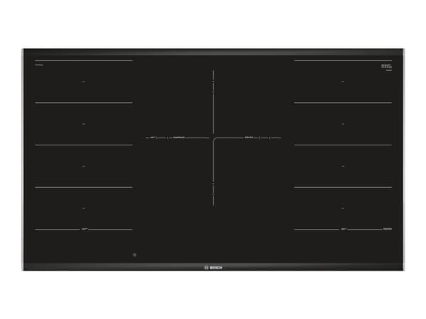 Bosch Serie | 8 PXV975DV1E - Induksjonskomfyrtopp - 5 plater - Nisje - bredde: 88 cm - dybde: 49 cm - med sidepynt av rustfritt stål, fasetterte kant