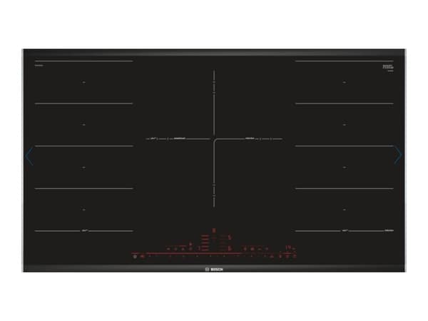 Bosch Serie | 8 PXV975DV1E - Induksjonskomfyrtopp - 5 plater - Nisje - bredde: 88 cm - dybde: 49 cm - med sidepynt av rustfritt stål, fasetterte kant