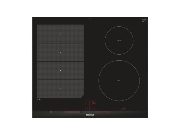 Siemens iQ700 EX675LEC1E - Induksjonskomfyrtopp - 4 plater - Nisje - bredde: 56 cm - dybde: 49 cm - svart - med sidepynt av rustfritt stål, - med fas