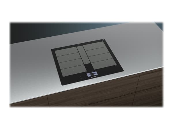 Siemens iQ700 EX675JYW1E - Induksjonskomfyrtopp - 4 plater - Nisje - bredde: 56 cm - dybde: 49 cm - med sidepynt av rustfritt stål - svart