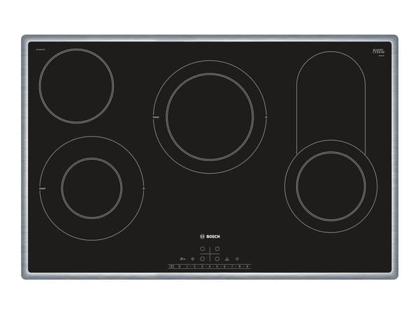 Bosch Serie | 6 PKC845FP1D - Keramisk komfyrtopp - 4 plater - Nisje - bredde: 78 cm - dybde: 50 cm - med pynt av rustfritt stål - svart/rustfritt stå