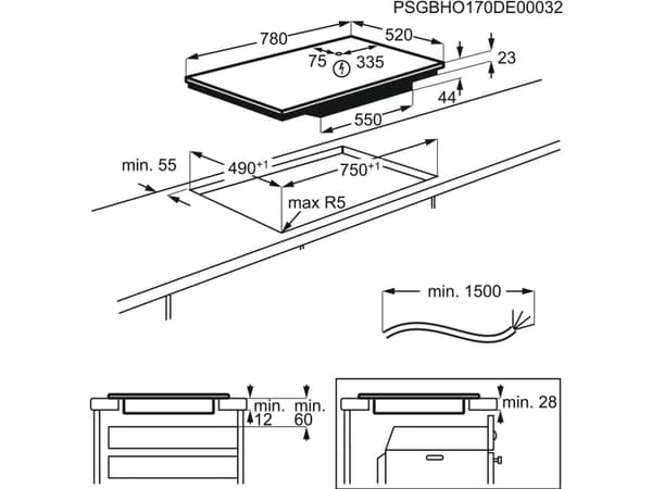 AEG IAE84431FB - Induktionshäll - 4 kokplattor - Fördjupning - bredd: 75 cm - djup: 49 cm - med vinklad ram - svart