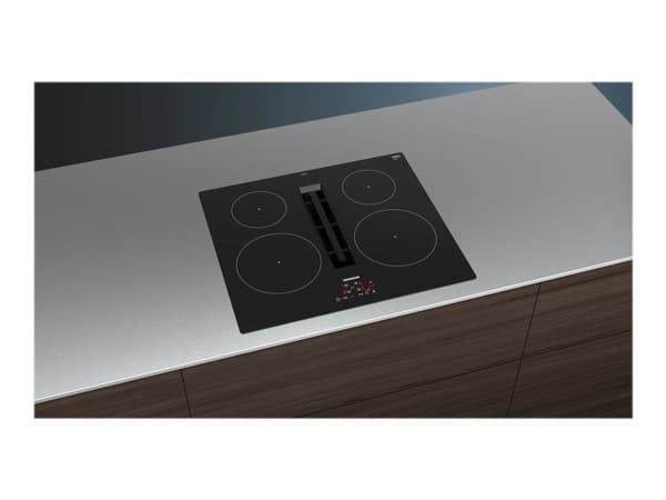 Siemens iQ300 EH611BE15E - Induksjonskomfyrtopp - 4 plater - Nisje - bredde: 56 cm - dybde: 49 cm - Klasse B - uten ramme - svart med fallvinduttrekk