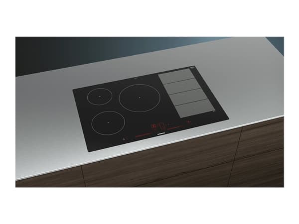 Siemens iQ700 EX801LVC1E - Induksjonskomfyrtopp - 5 plater - Nisje - bredde: 78 cm - dybde: 50 cm - flukt - svart Sort, Rustfritt stål