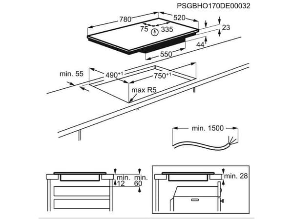 Electrolux EIV83443BW, Vit, Inbyggd, Induktionshäll med zon, Glass-keramisk, 4 zone(s), 4 zone(s)
