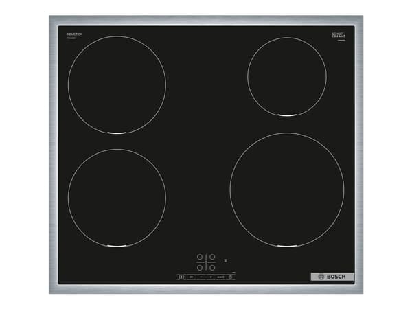 Bosch Serie | 4 PIE645BB5E - Induksjonskomfyrtopp - 4 plater - Nisje - bredde: 56 cm - dybde: 49 cm - med pynt av rustfritt stål - svart/rustfritt st