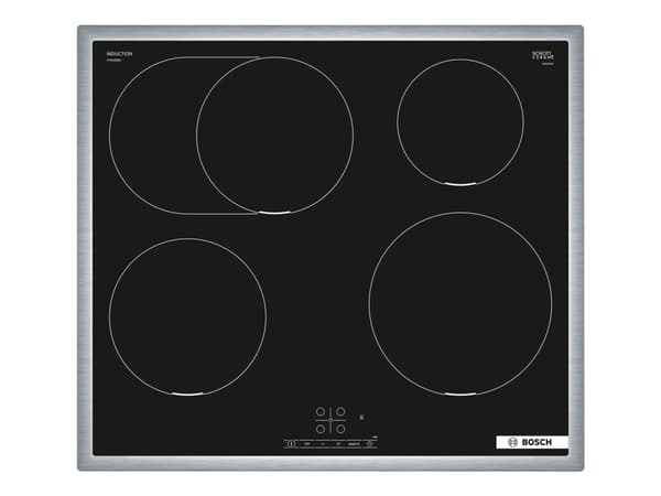 Bosch Serie | 4 PIF645BB5E - Induksjonskomfyrtopp - 4 plater - Nisje - bredde: 56 cm - dybde: 49 cm - med pynt av rustfritt stål - svart/rustfritt st Sort