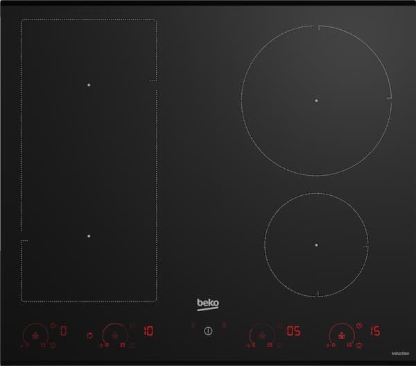 Beko HII64822UFT, Sort, Innebygget, 60 cm, Sonebasert induksjon, Glass, 4 zone(s) Sort