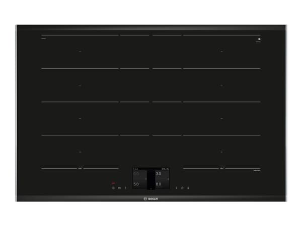 Bosch Serie | 8 PXY875KV1E - Induksjonskomfyrtopp - 4 plater - Nisje - bredde: 75 cm - dybde: 49 cm - med sidepynt av rustfritt stål - svart Sort