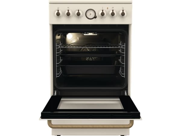 Gorenje GECS5B70CLI, Vapaasti seisova liesi, Norsunluu, Rotaatio, Yläosa edessä, Keraaminen, 4 alue(tta)