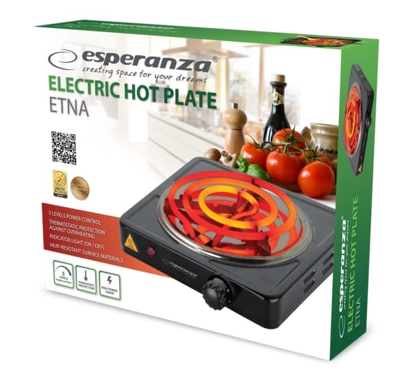 Esperanza EKH012K, Sort, Benkeplate, 21 cm, 1 zone(s), 1 zone(s), Rotasjon