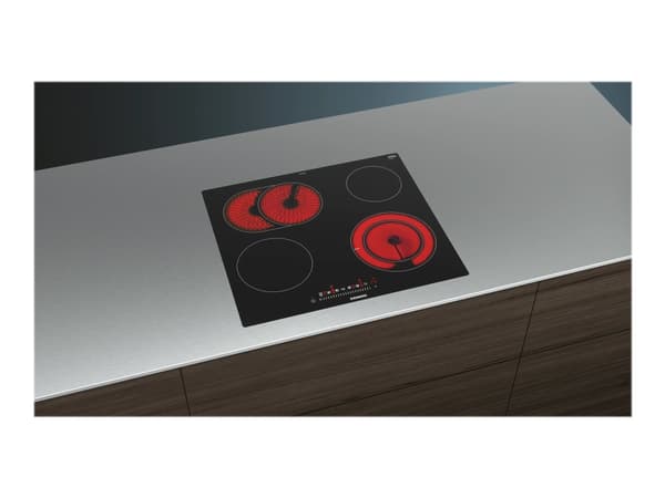 Siemens iQ300 ET601FNP1E - Keramisk komfyrtopp - 4 plater - Nisje - bredde: 56 cm - dybde: 50 cm - flukt - svart Svart, Rostfritt stål
