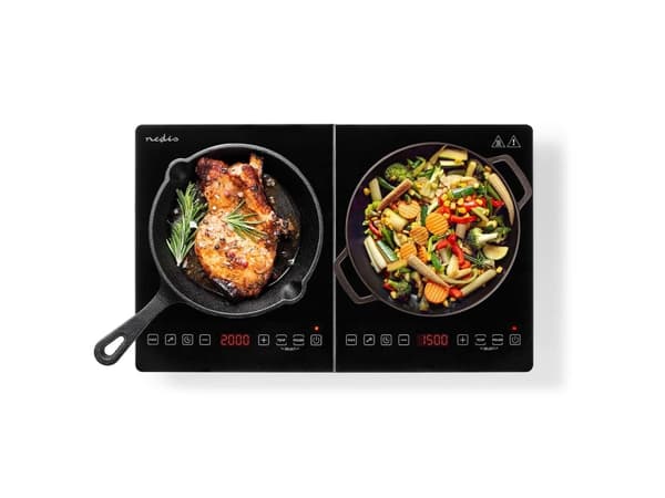 Nedis KAIP124CBK2, Sort, Benkeplate, 56 cm, Sonebasert induksjon, Glass, 2 zone(s) Sort