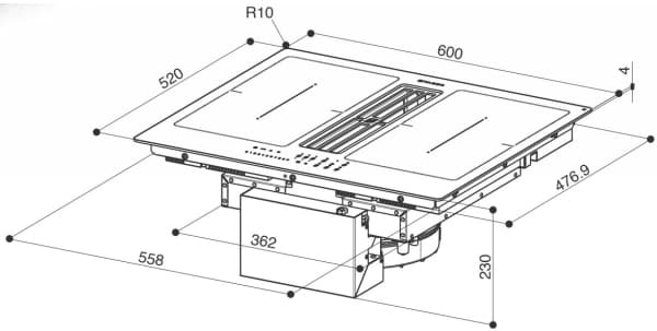 Faber Galileo Smart A60 - Induksjonskomfyrtopp - 4 plater - Nisje - bredde: 56 cm - dybde: 49 cm - Klasse A++ - svart med nedslagsutstøting