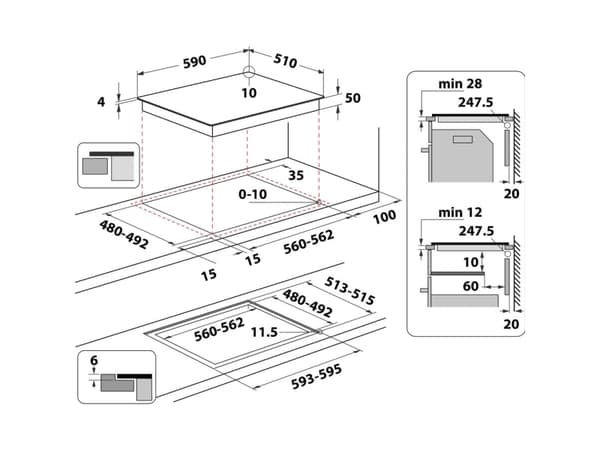 Whirlpool WF S3660 CPNE, Sort, Innebygget, 60 cm, Sonebasert induksjon, Glass-keramikk, 4 zone(s)