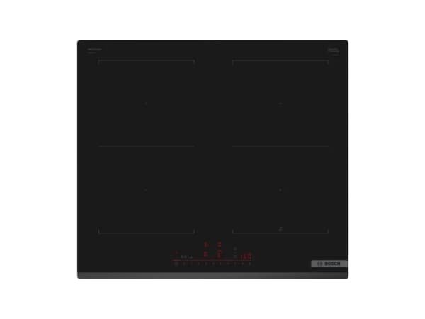 Bosch Serie | 6 PVQ631HC1E - Induktionshäll - 4 kokplattor - Fördjupning - bredd: 56 cm - djup: 49 cm - ramlös, - fasett - svart