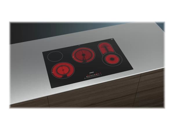 Siemens iQ300 ET801FCP1D - Keramisk komfyrtopp - 4 plater - Nisje - bredde: 78 cm - dybde: 50 cm - flukt - svart Sort, Rustfritt stål