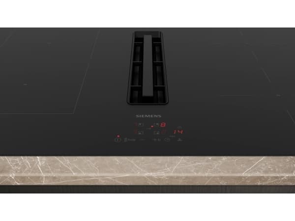 Siemens iQ300 ED811BS16E - Induksjonskomfyrtopp - 4 plater - Nisje - bredde: 75 cm - dybde: 49 cm - Klasse B - uten ramme - svart med fallvindeksos (