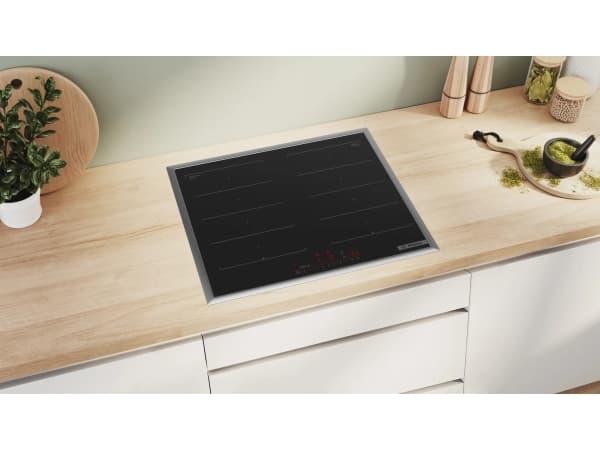 Bosch Serie 6 PXX645HC1E, Sort, Innebygget, 60 cm, Sonebasert induksjon, Glass-keramikk, 4 zone(s)