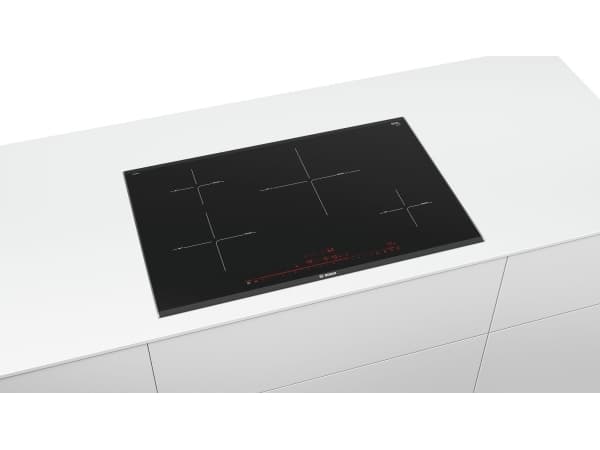 Bosch Serie 8 PIE875DC1E, Sort, Innebygget, Sonebasert induksjon, Glass-keramikk, 4 zone(s), 4 zone(s)