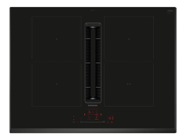 Siemens iQ500 ED751HQ26E - Induksjonskomfyrtopp - 4 plater - Nisje - bredde: 56 cm - dybde: 49 cm - Klasse B - fasett - svart med fallvindeksos (avsu Svart