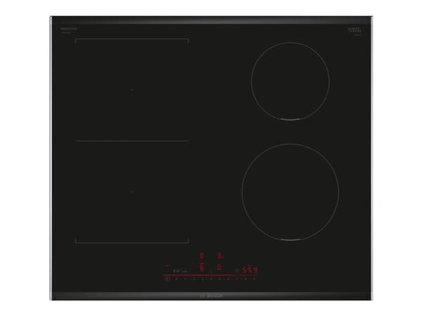 Bosch Serie | 6 PVS675HB1E - Induksjonskomfyrtopp - 4 plater - Nisje - bredde: 56 cm - dybde: 49 cm - stålramme - svart Sort